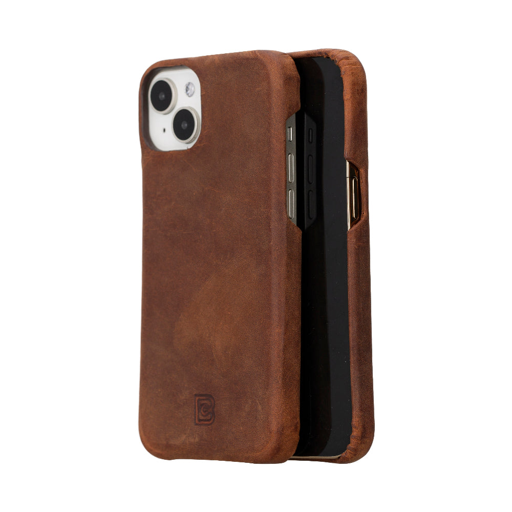 Brown leather phone case on a white background