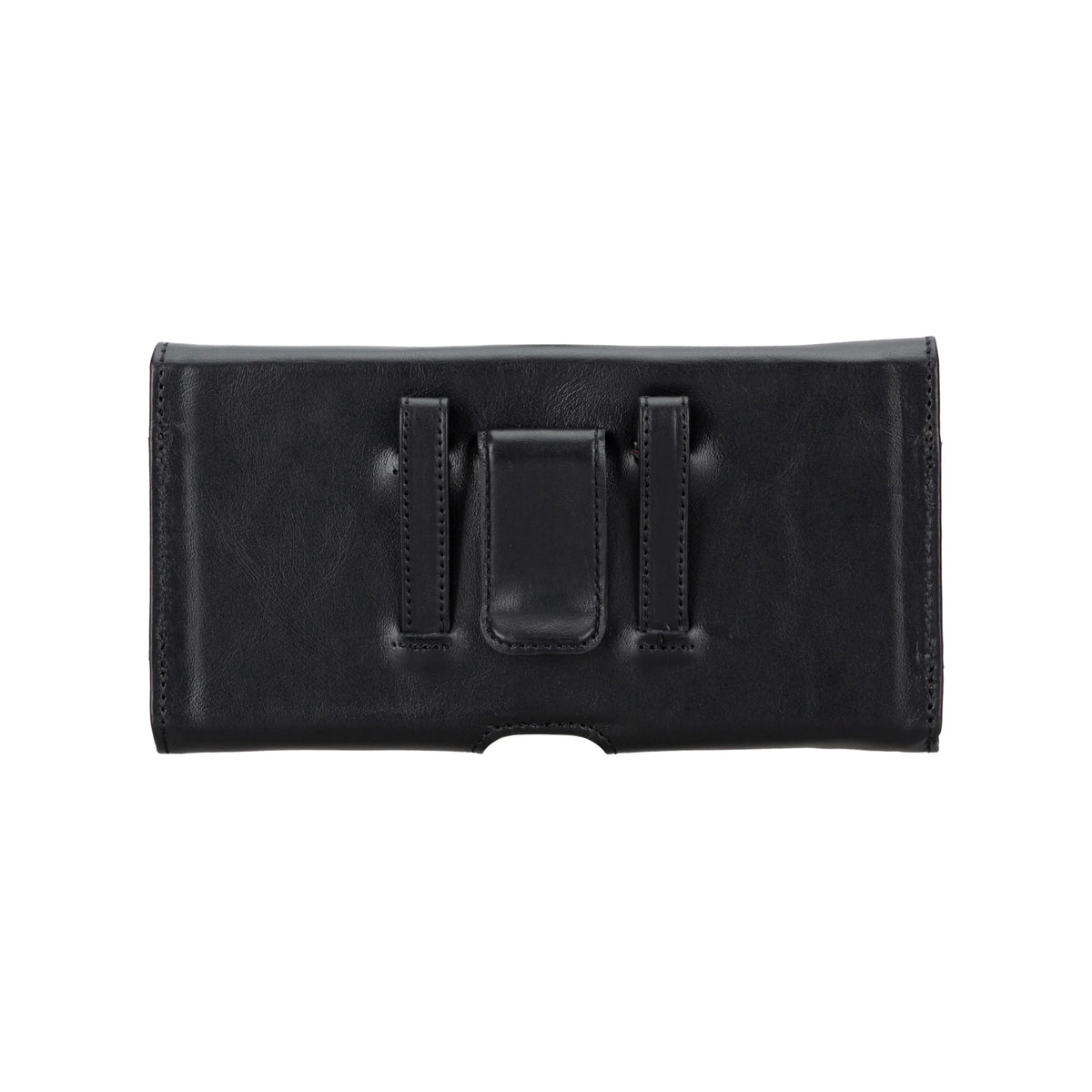 Black leather wallet with multiple card slots on a white background