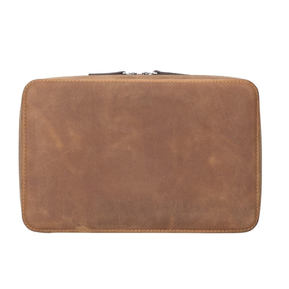 Brown leather clutch bag on a white background
