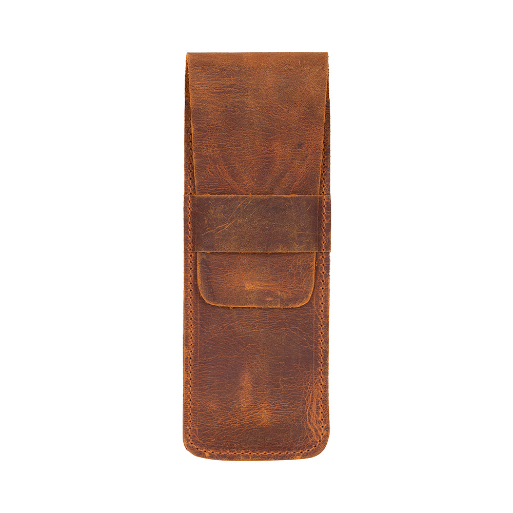 Brown leather pouch on a white background