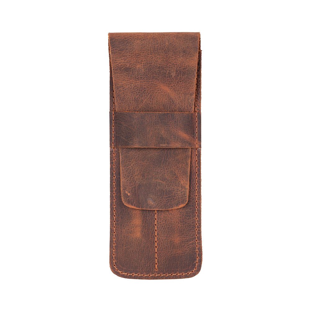 Brown leather pouch on a white background