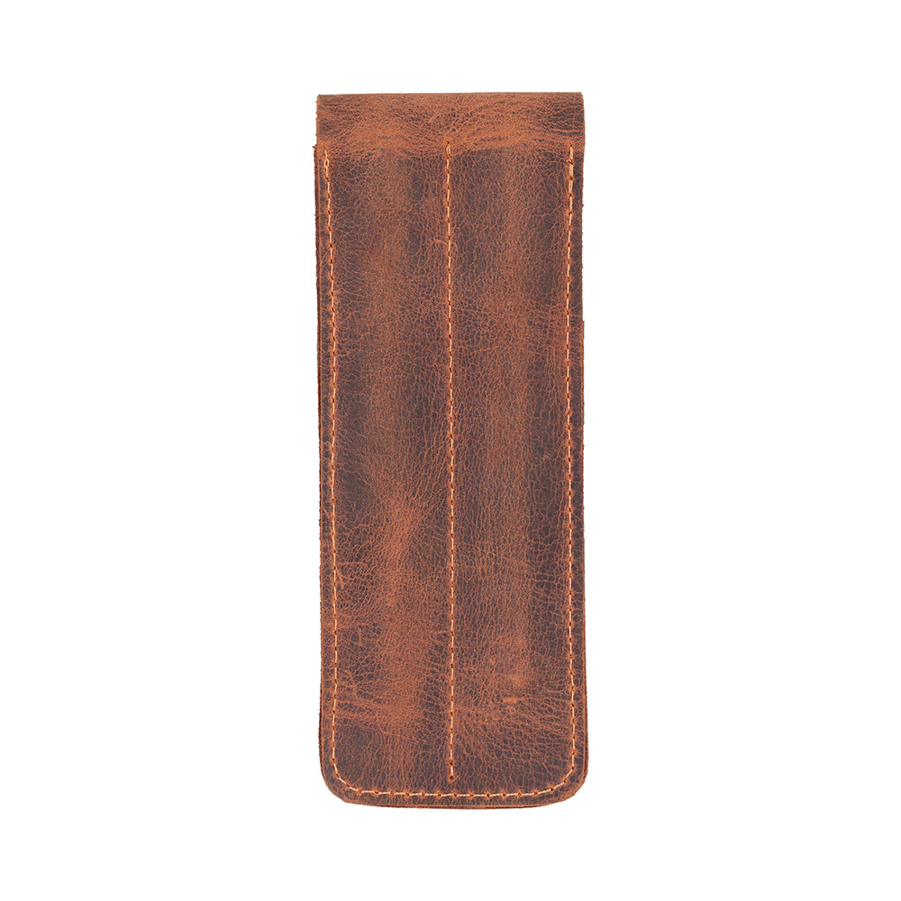 Brown leather pouch on a white background