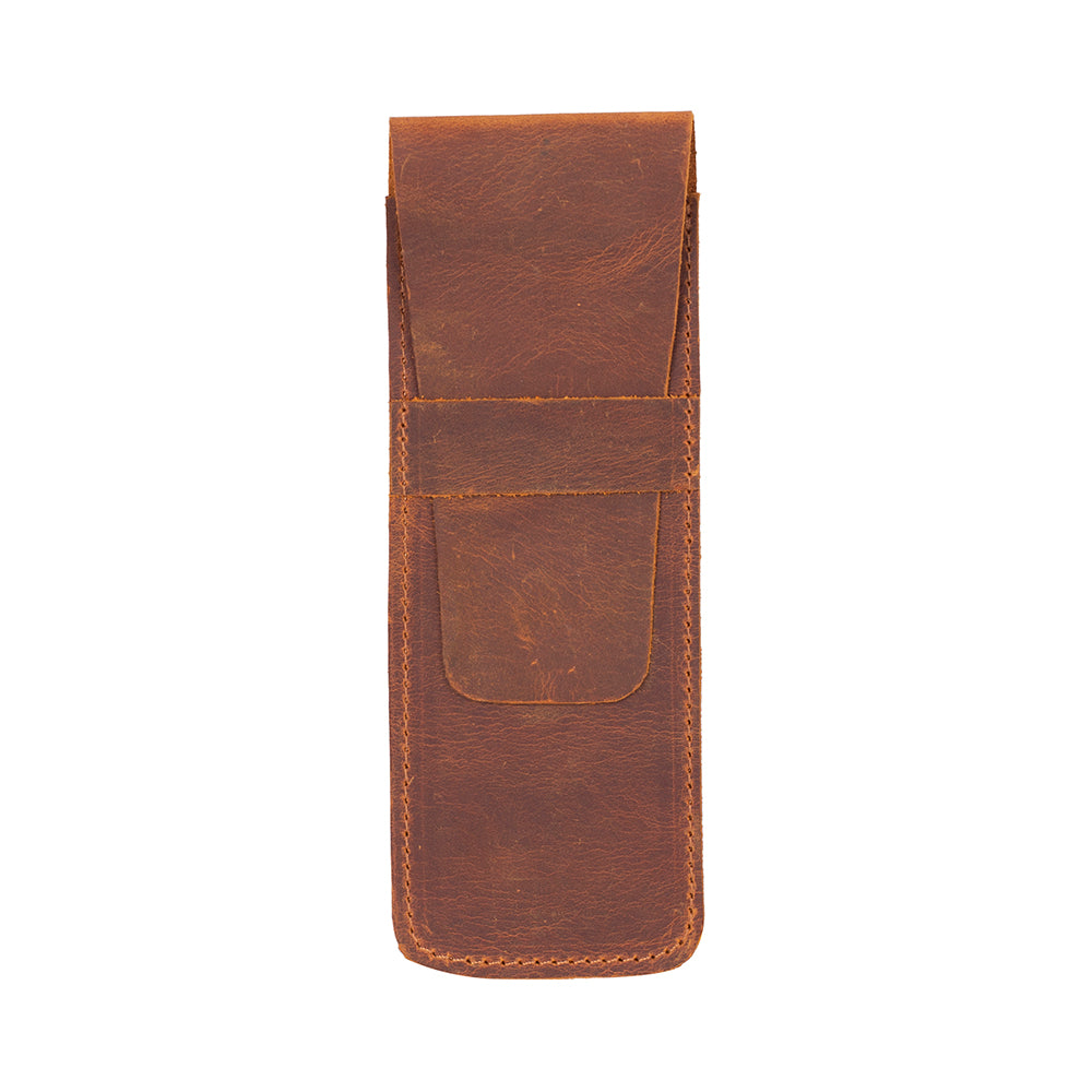 Brown leather phone case on a white background