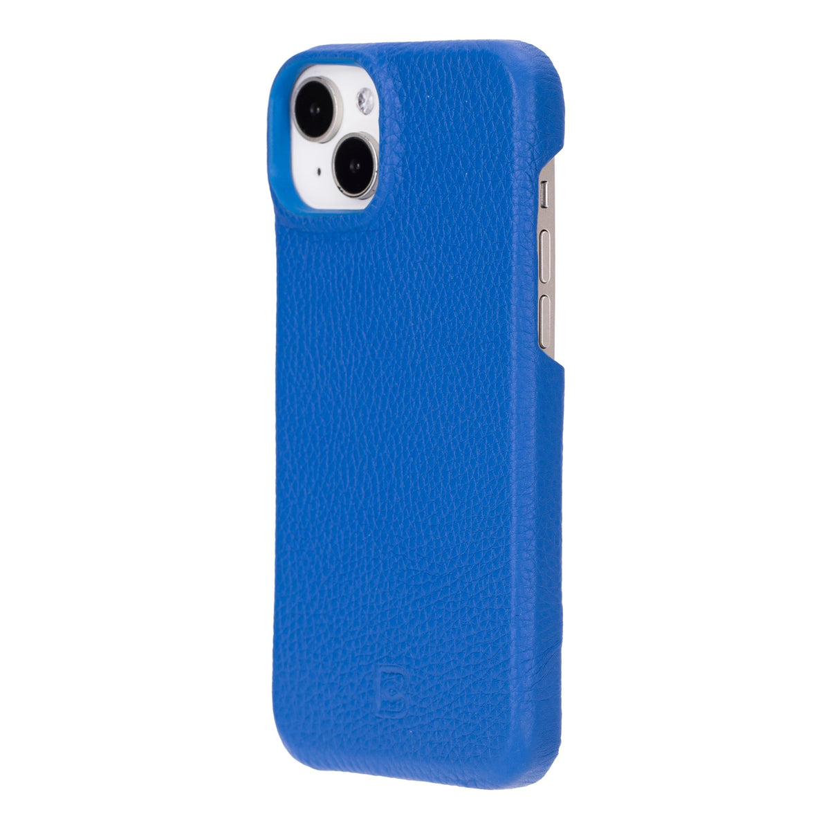 Blue genuine leather snap on back cover for iPhone 15