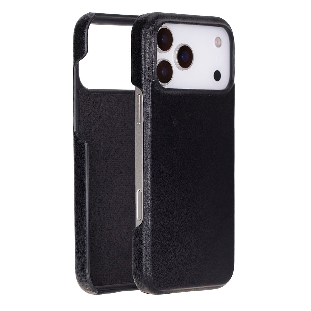 Premium genuine leather iPhone 17 Pro Max 6.9 inch case with suede interior