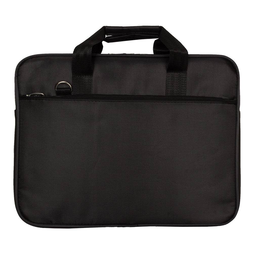 Durable notebook bag with three compartments and luxury metal accents