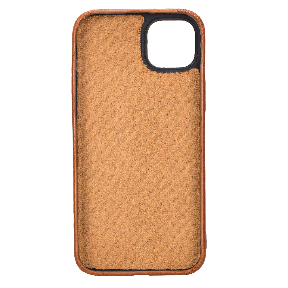 Brown phone case with black border on a white background