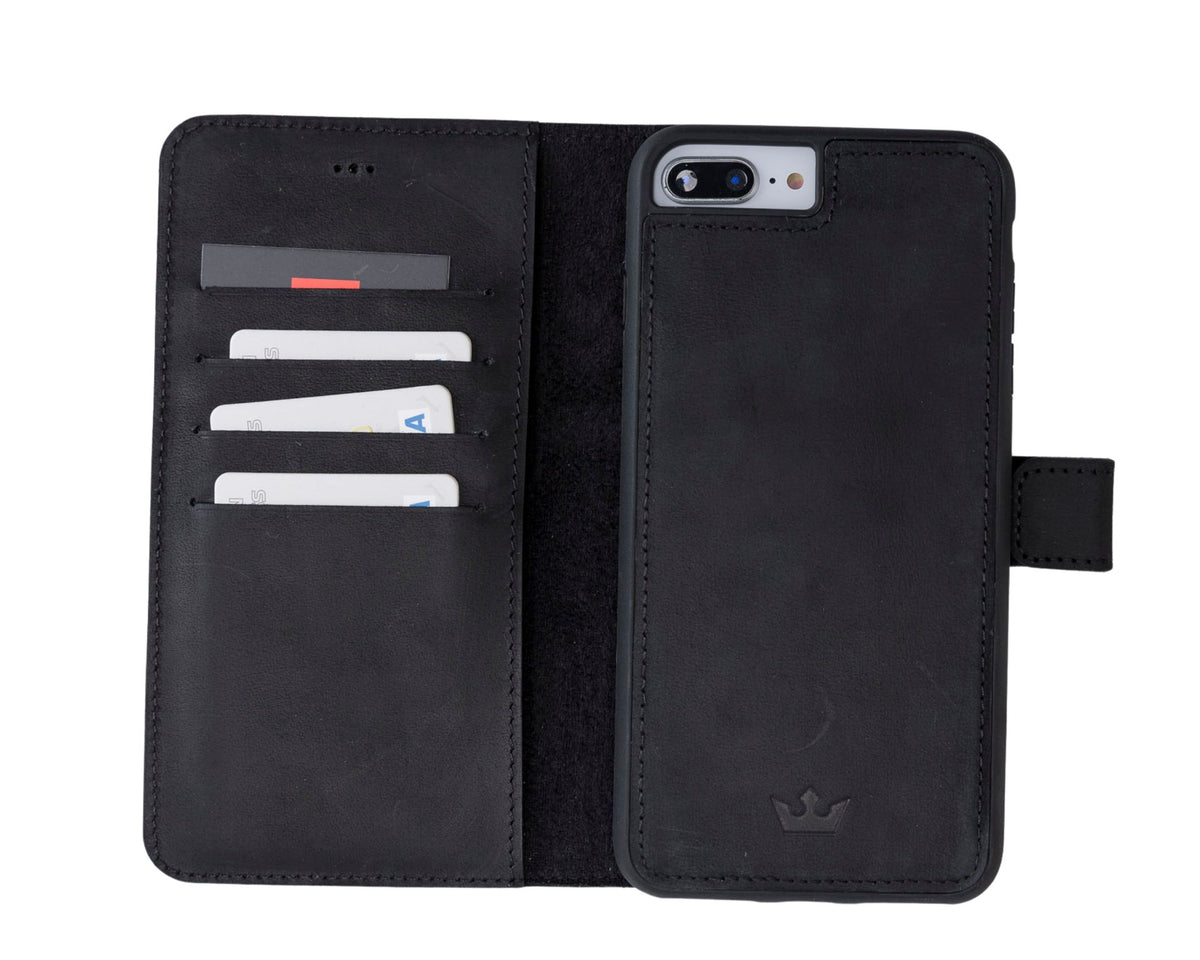 Black phone wallet case with card slots on a white background