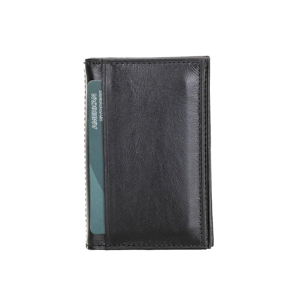 Black leather wallet with a card slot on a white background