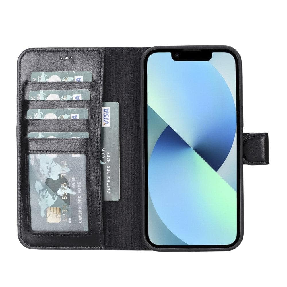iPhone 14 Pro leather wallet case with RFID protection and MagSafe support