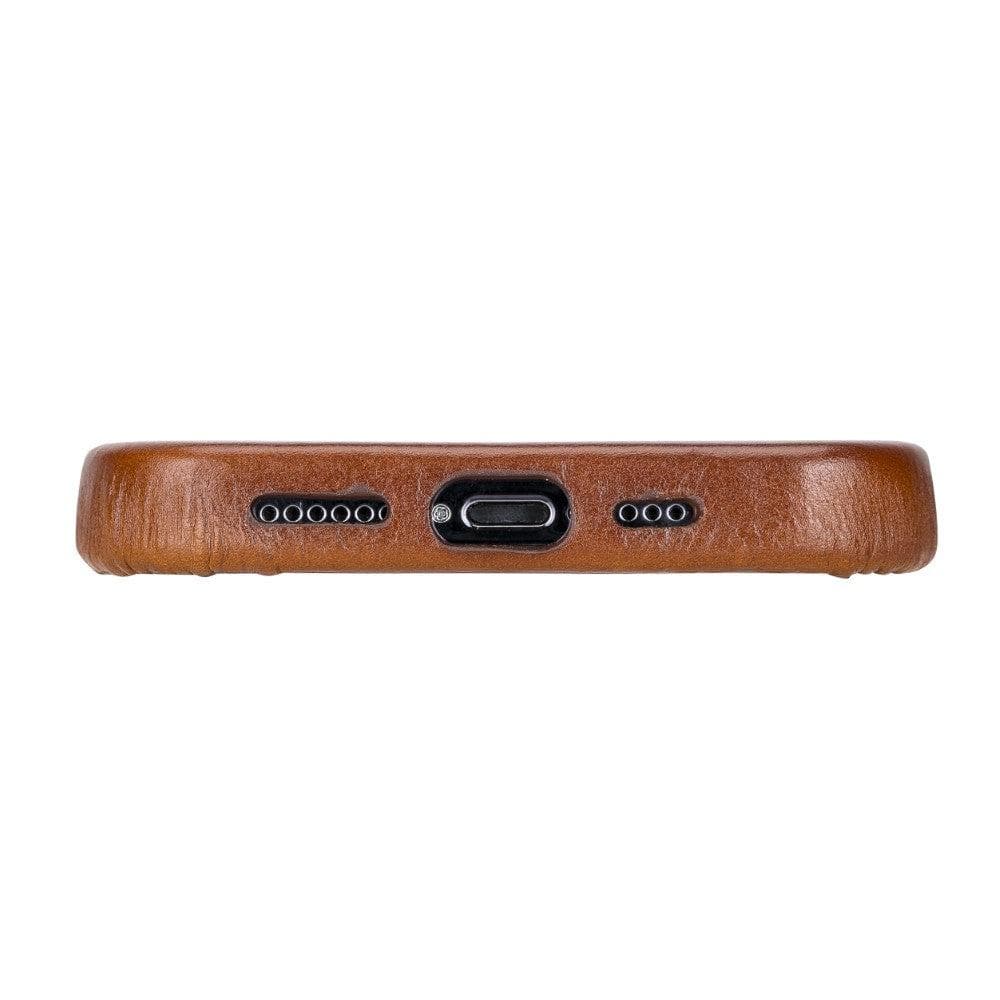 Close-up of a brown phone case with ports on a white background