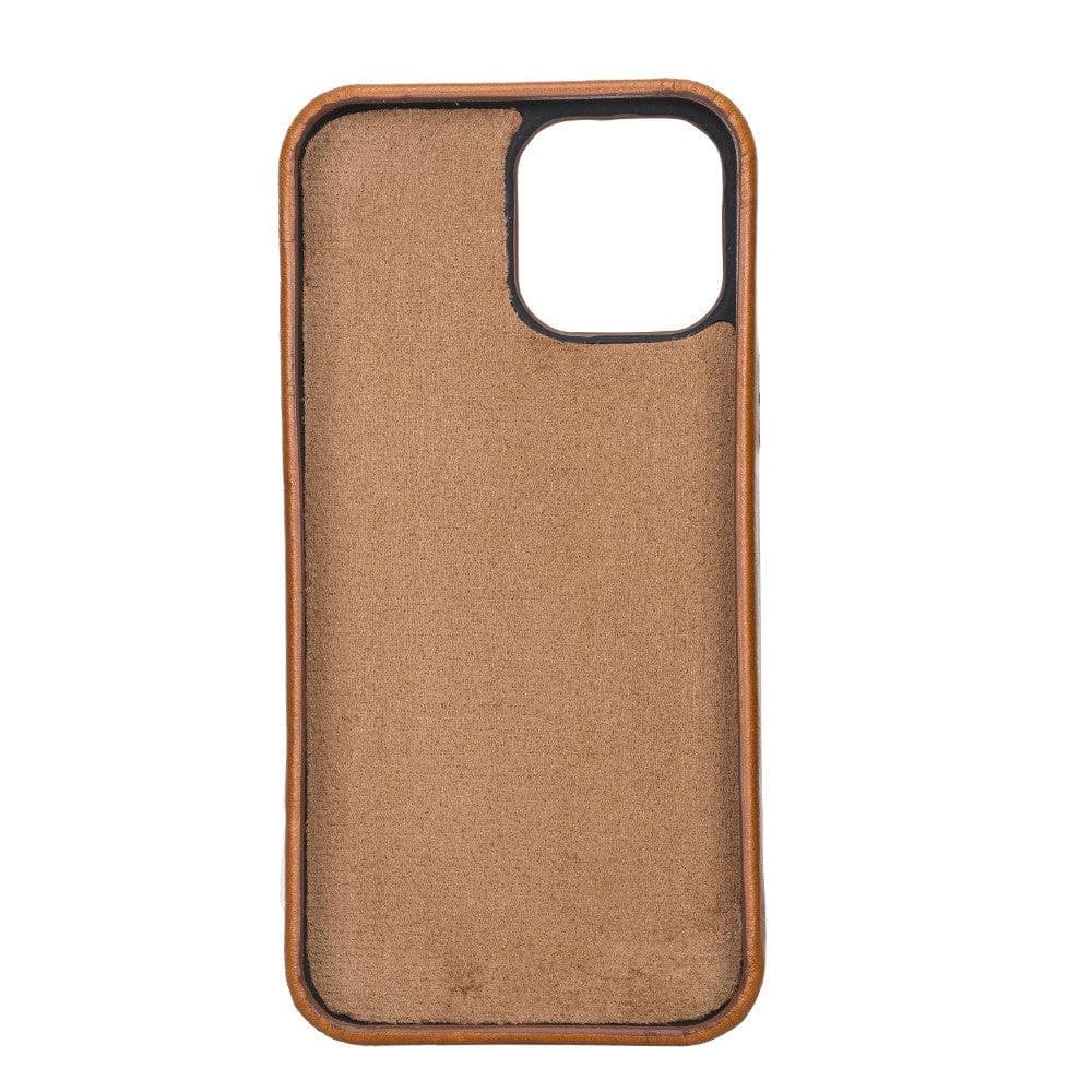 Brown phone case with black border on a white background
