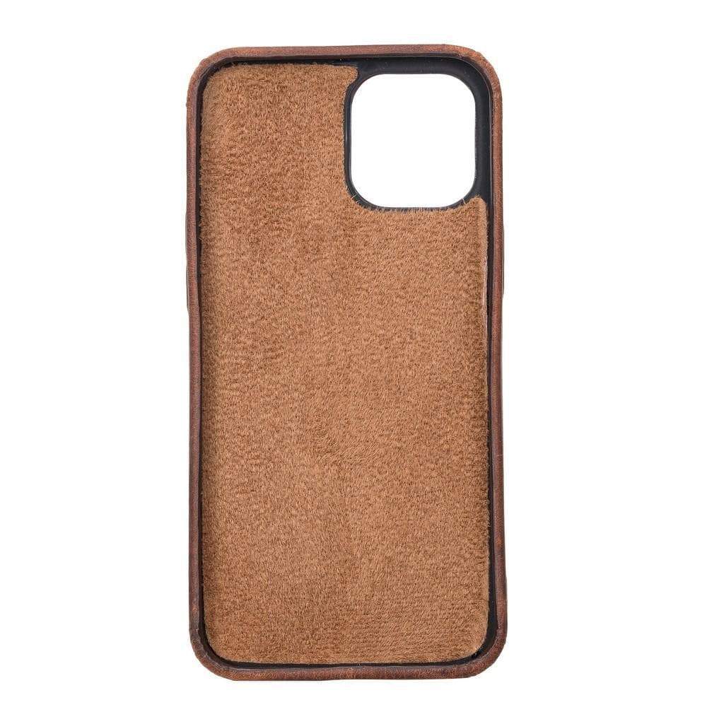 Brown phone case with black border on a white background
