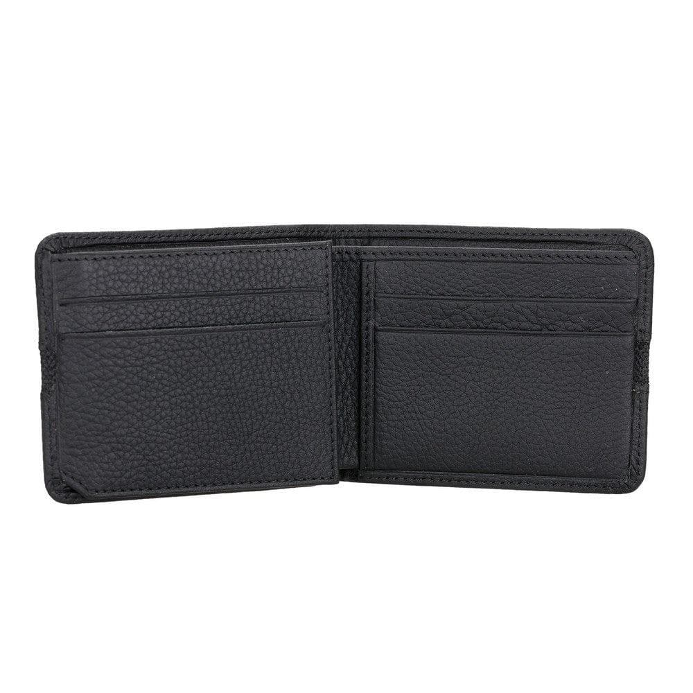 Black leather wallet open on a white background