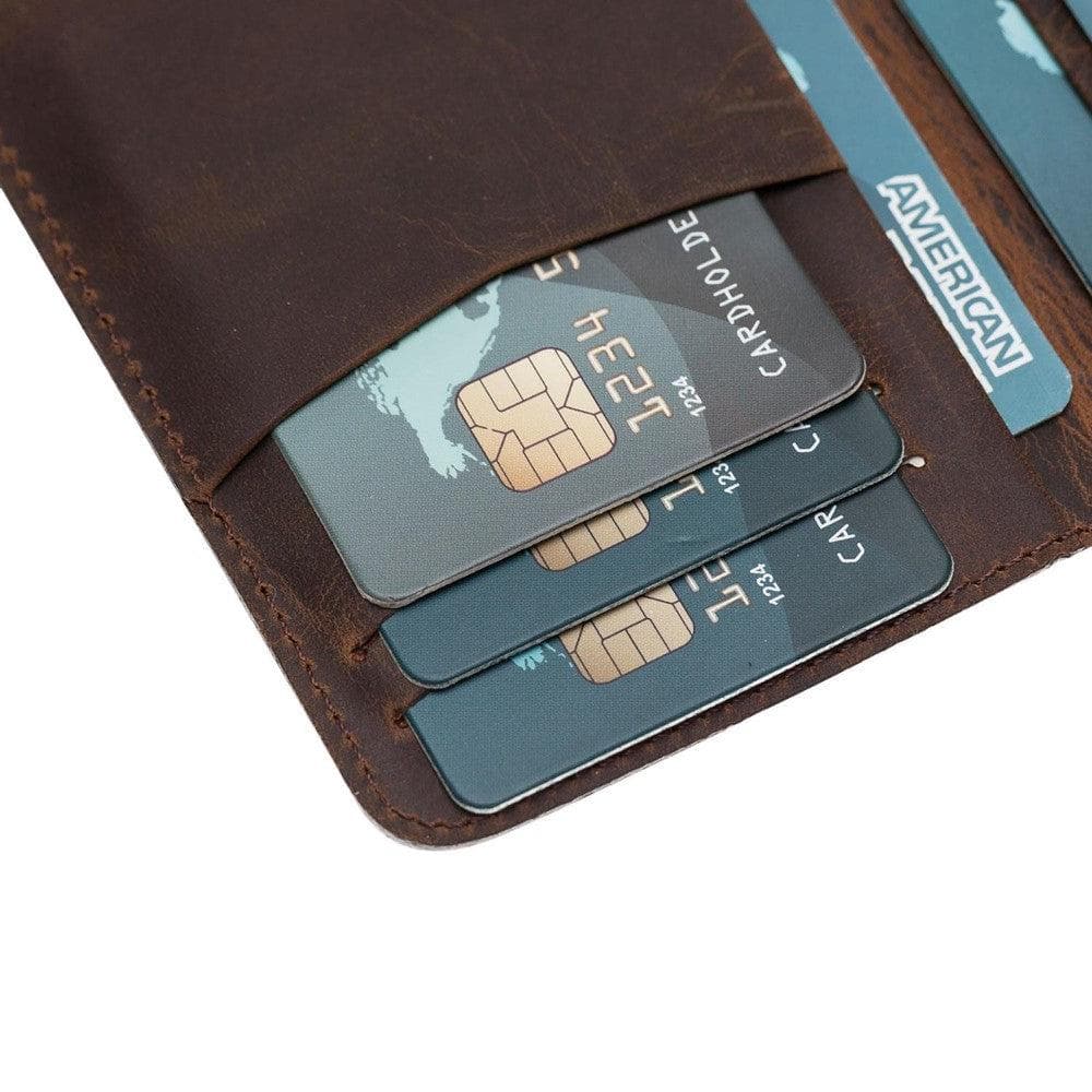 Close-up of a leather wallet with credit cards inside