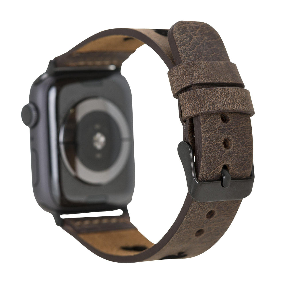 Smartwatch with a brown leather strap on a white background