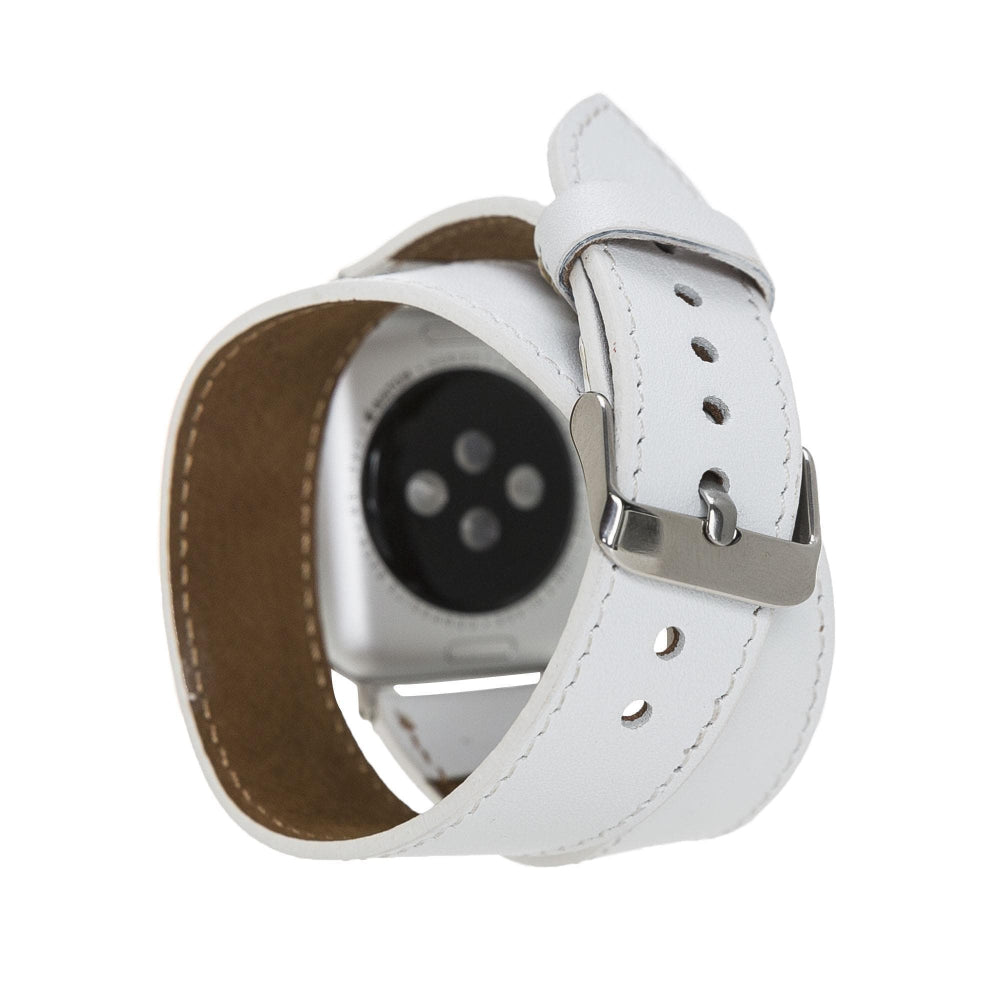 Premium double wrap leather Apple Watch band with multiple buckle color options