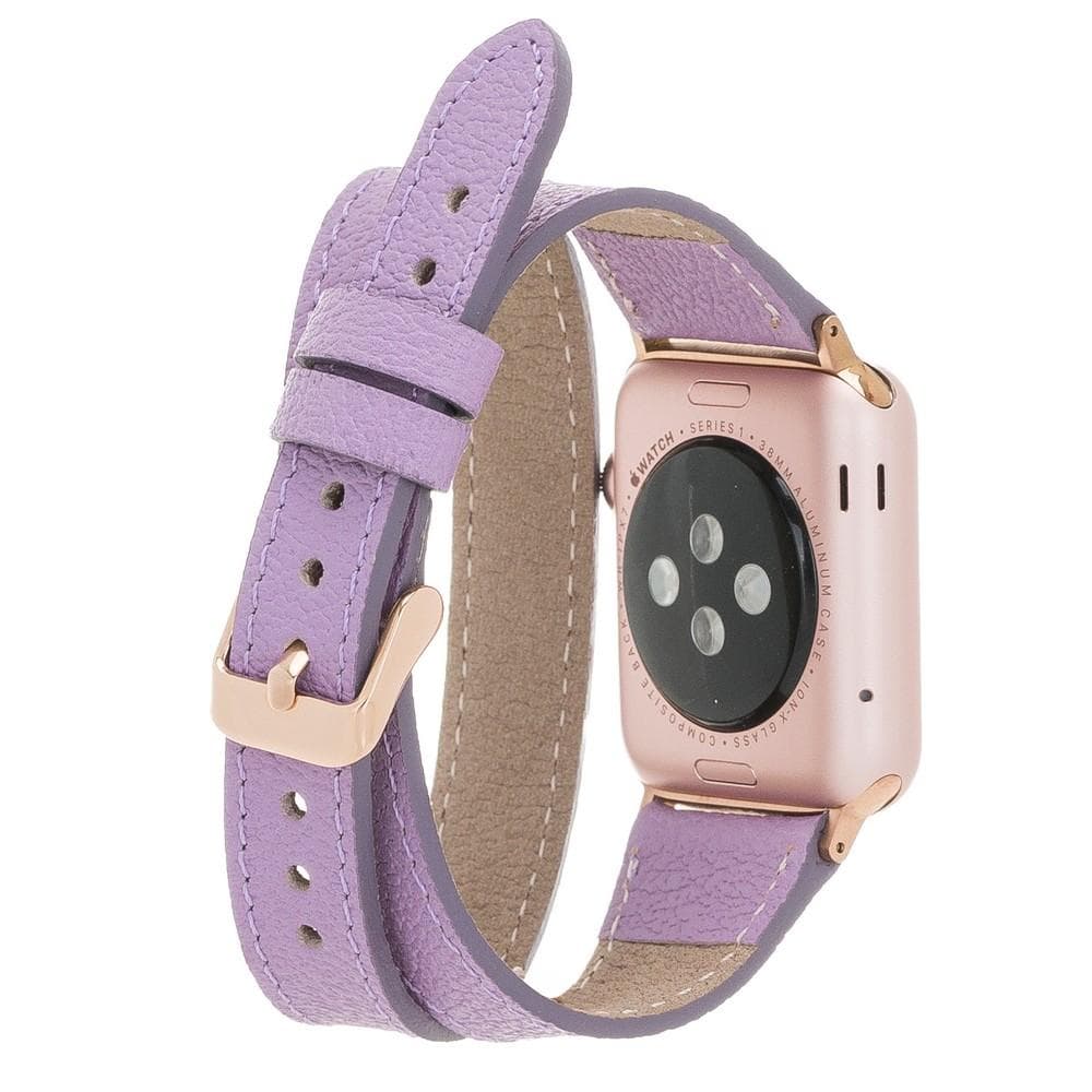 Premium slim double tour Apple Watch band in leather with multiple buckle colors
