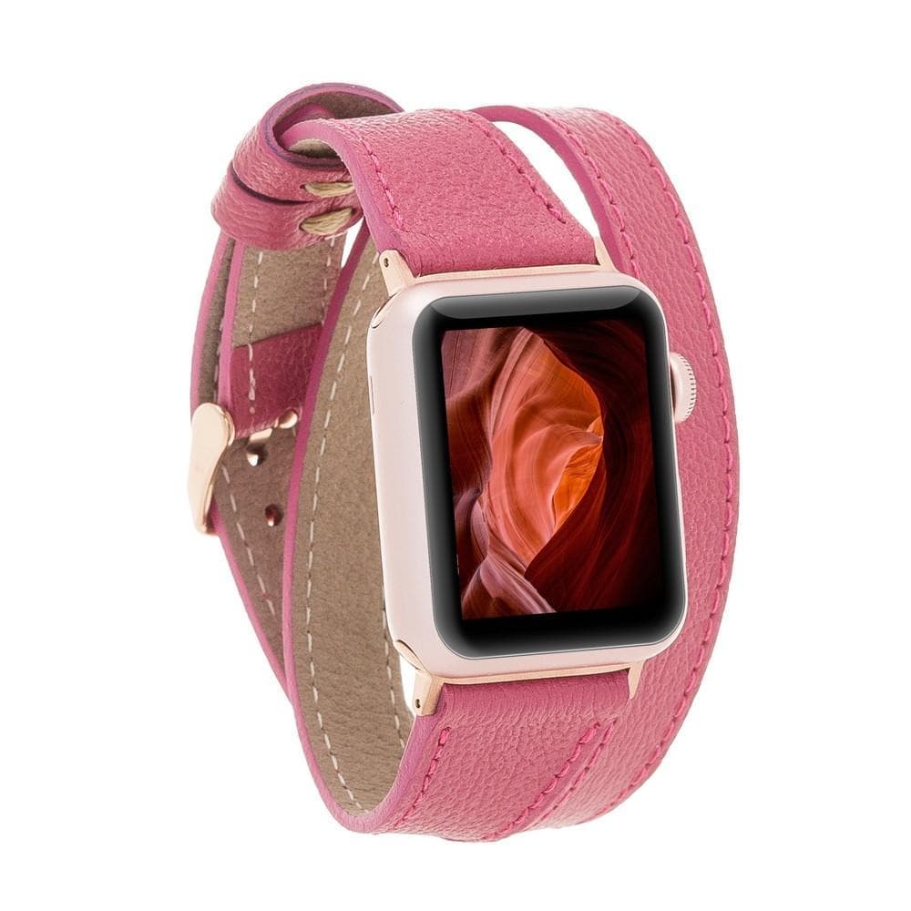 Quantum Slim Double Tour genuine leather Apple Watch band with stainless steel buckle