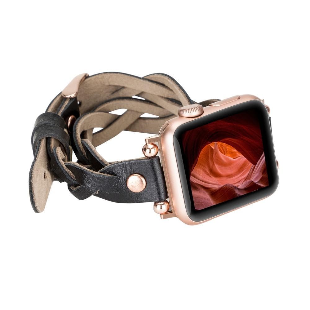 Peggy double tour genuine leather Apple Watch band with rose gold buckle
