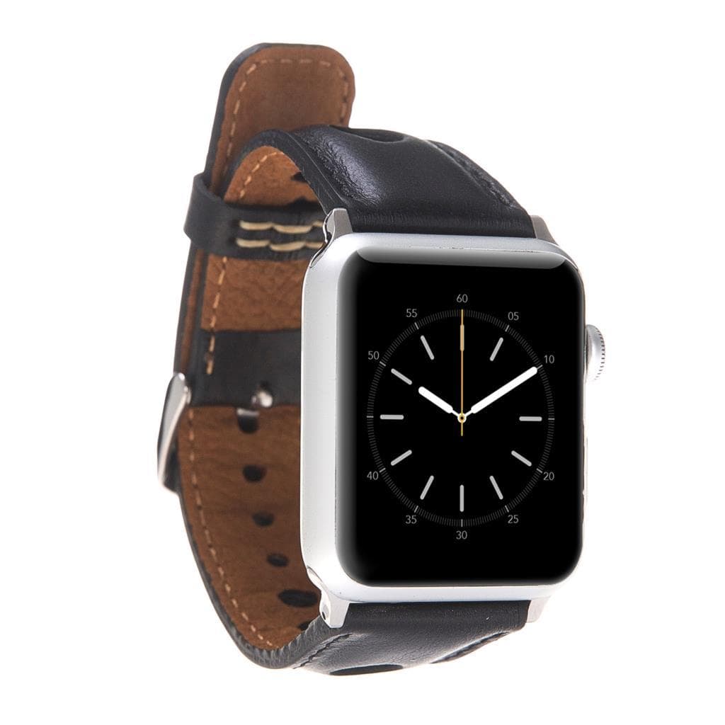 Holo handcrafted genuine leather Apple Watch band with 8 stainless steel hardware color options – fits Apple Watch Series 1 to Ultra 2