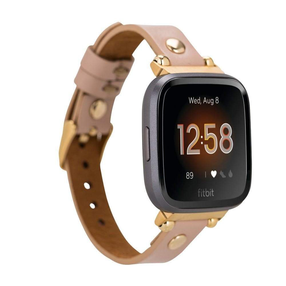 Ferro genuine leather Fitbit watch band with gold trok stainless steel buckle