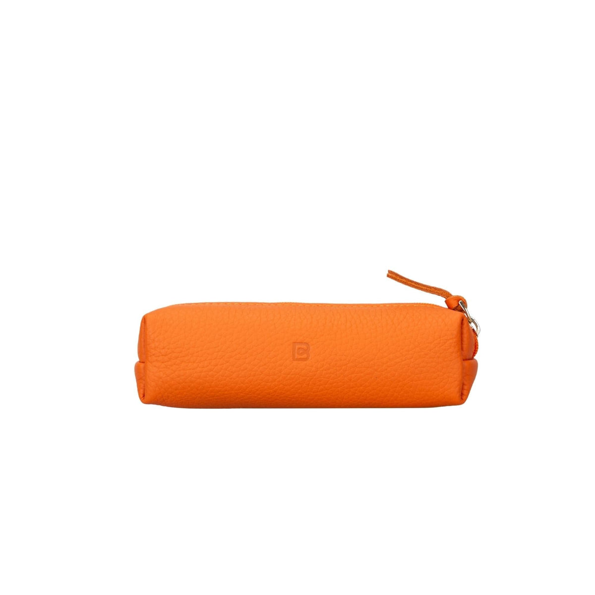 An orange Multibox pencil case made of genuine leather, displayed against a plain background.