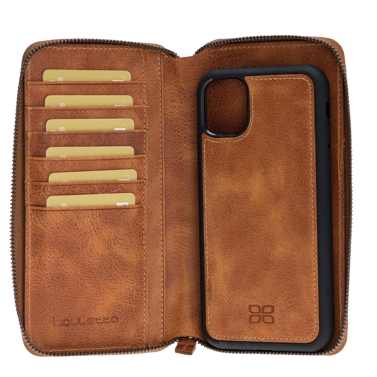 Genuine leather detachable pouch wallet case for iPhone 11 with RFID protection and magnetic phone holder – Bouletta