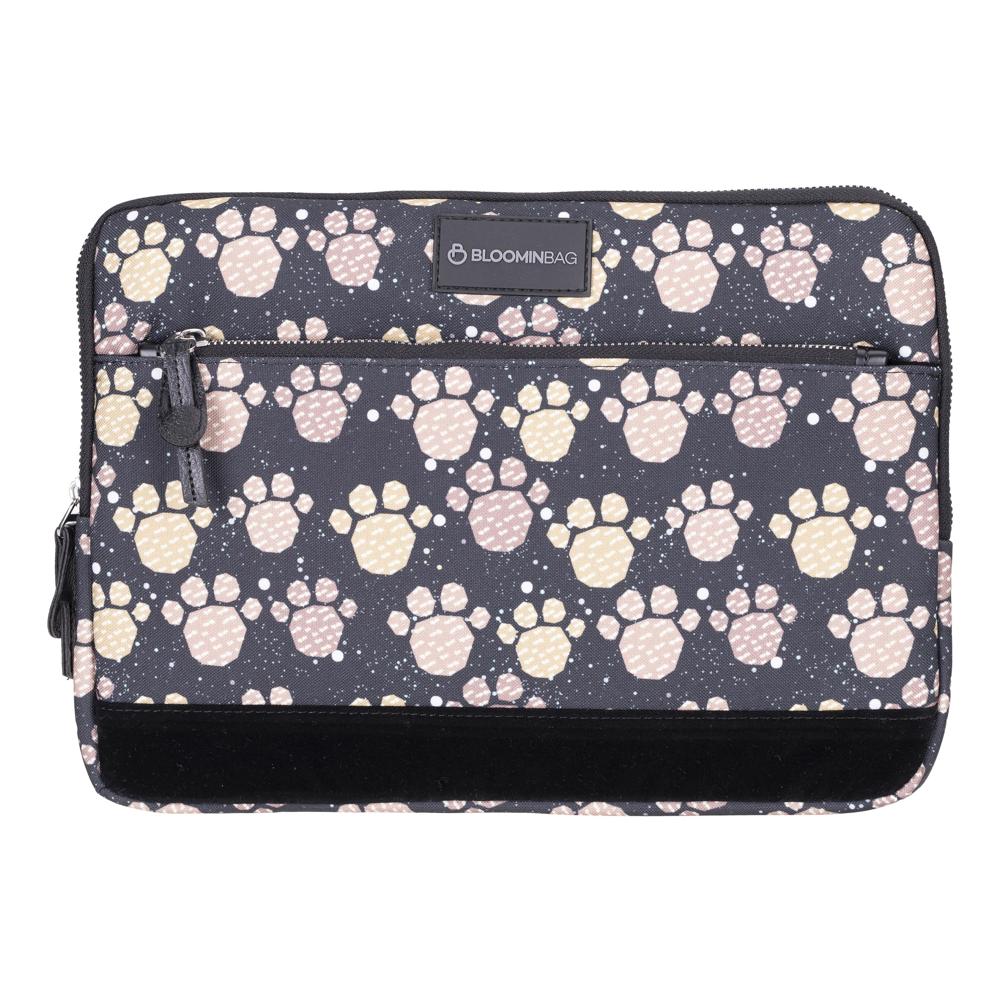 Soul Mate vegan laptop sleeve 14 inch with recycled fabric and paw print design