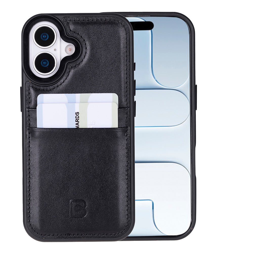 Black iPhone 17 case with card holder and clear back