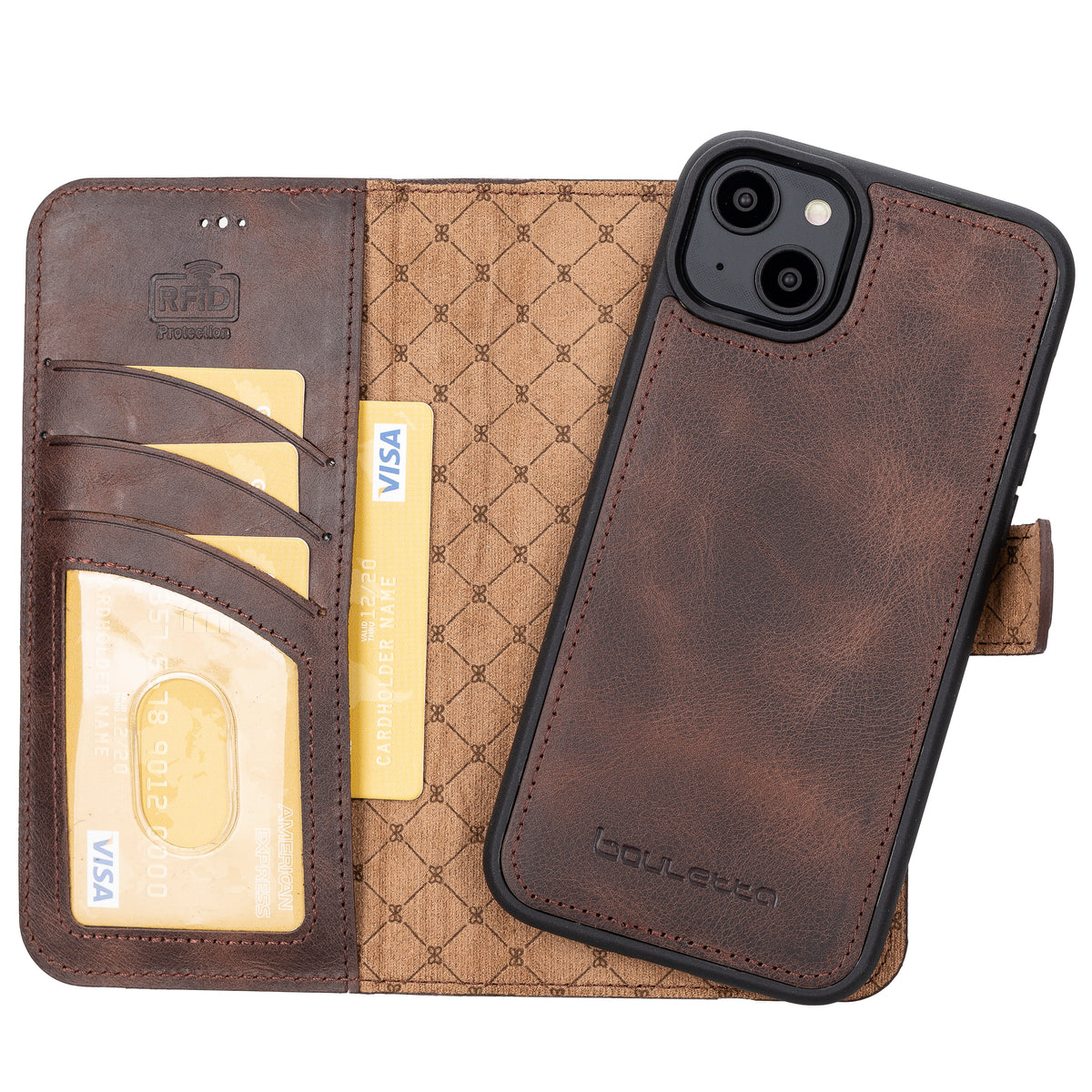 Cannes Étui portefeuille en cuir véritable pour iPhone 14 (6.1")