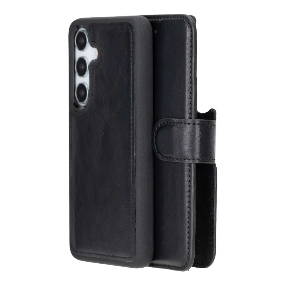 Black phone case with wallet functionality on a white background