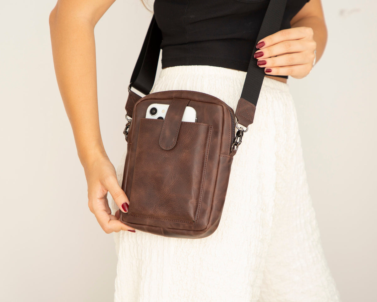 Milano Leather Crossbody Bag for Women and Men, Up to 6.9"