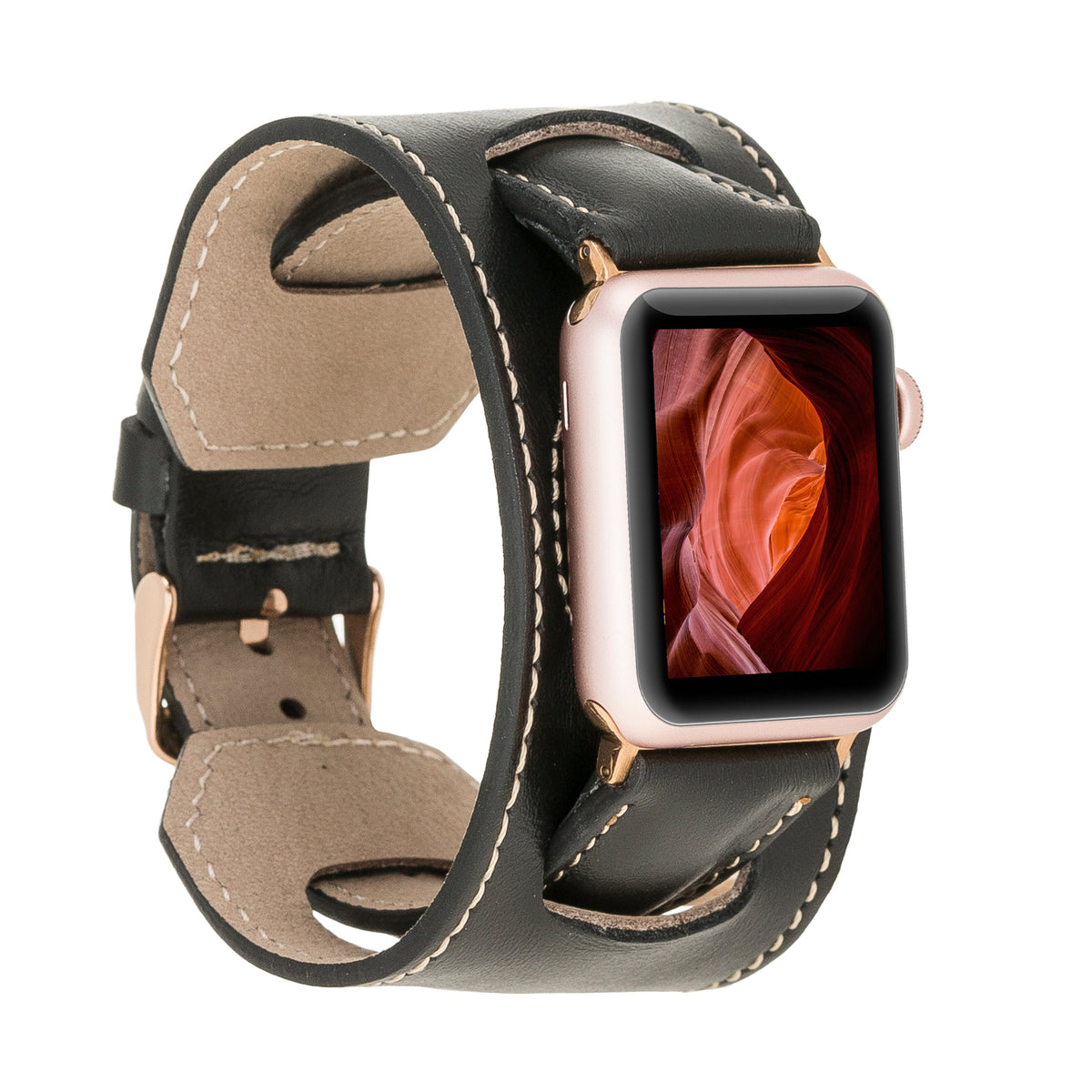 Black Cuff Leather Apple Watch Band