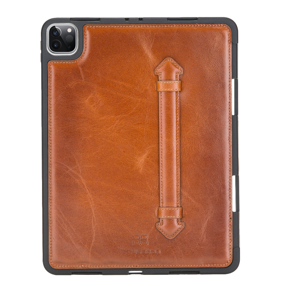 Brown leather case with handle on a white background