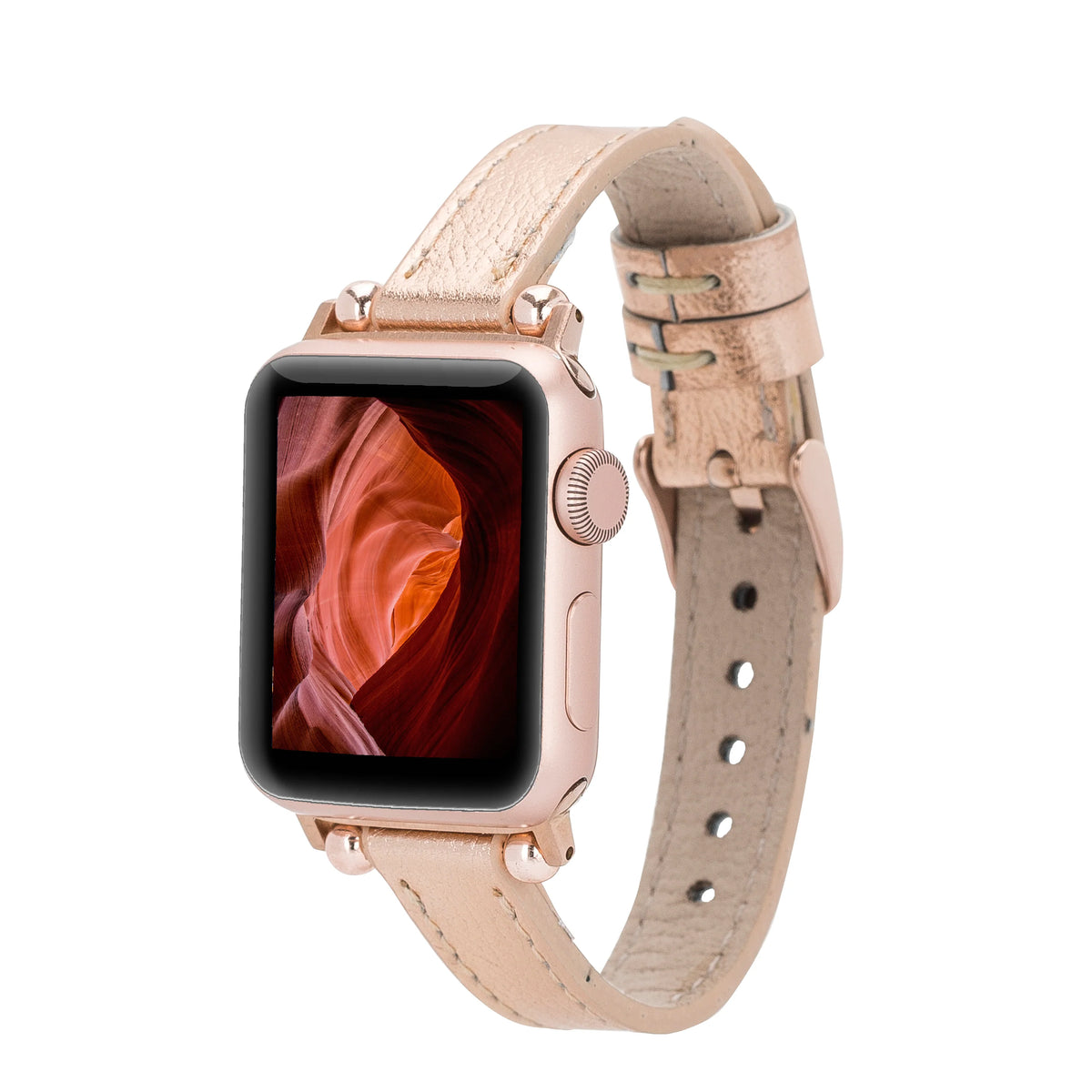 Smartwatch with a beige leather strap on a white background