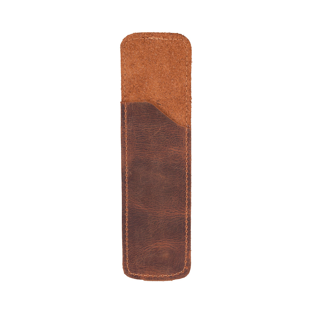 Brown leather case on a white background