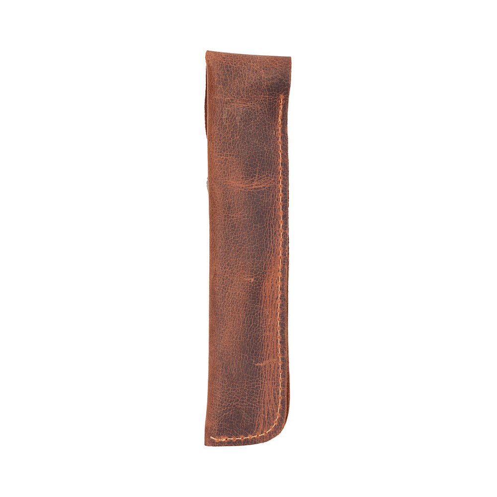 Brown leather pouch on a white background