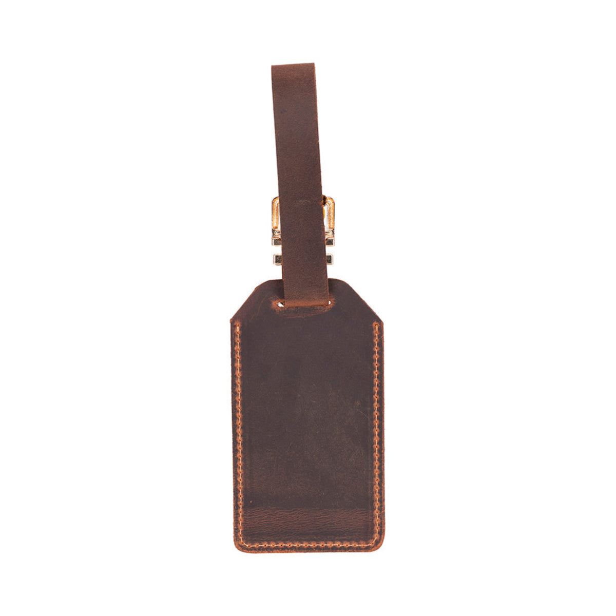 Brown leather luggage tag on a white background