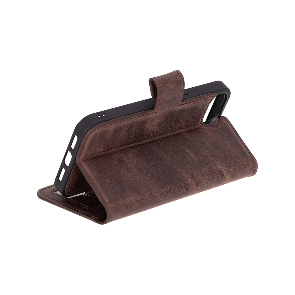 Brown phone case with a black interior on a white background