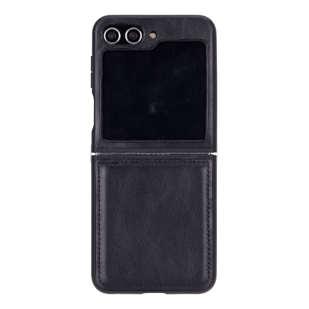 Black phone case with a wallet section on a white background