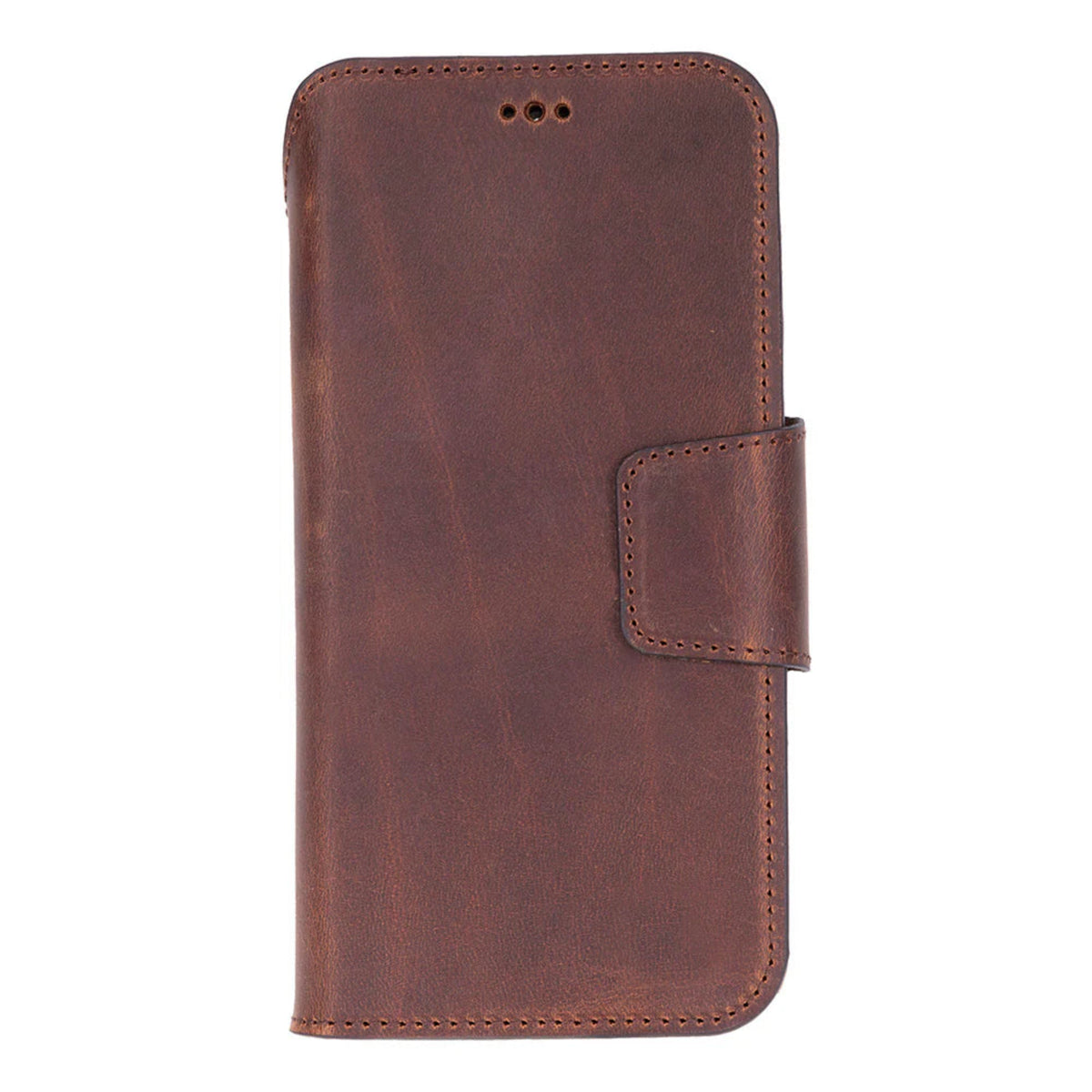 Brown leather phone case on a white background