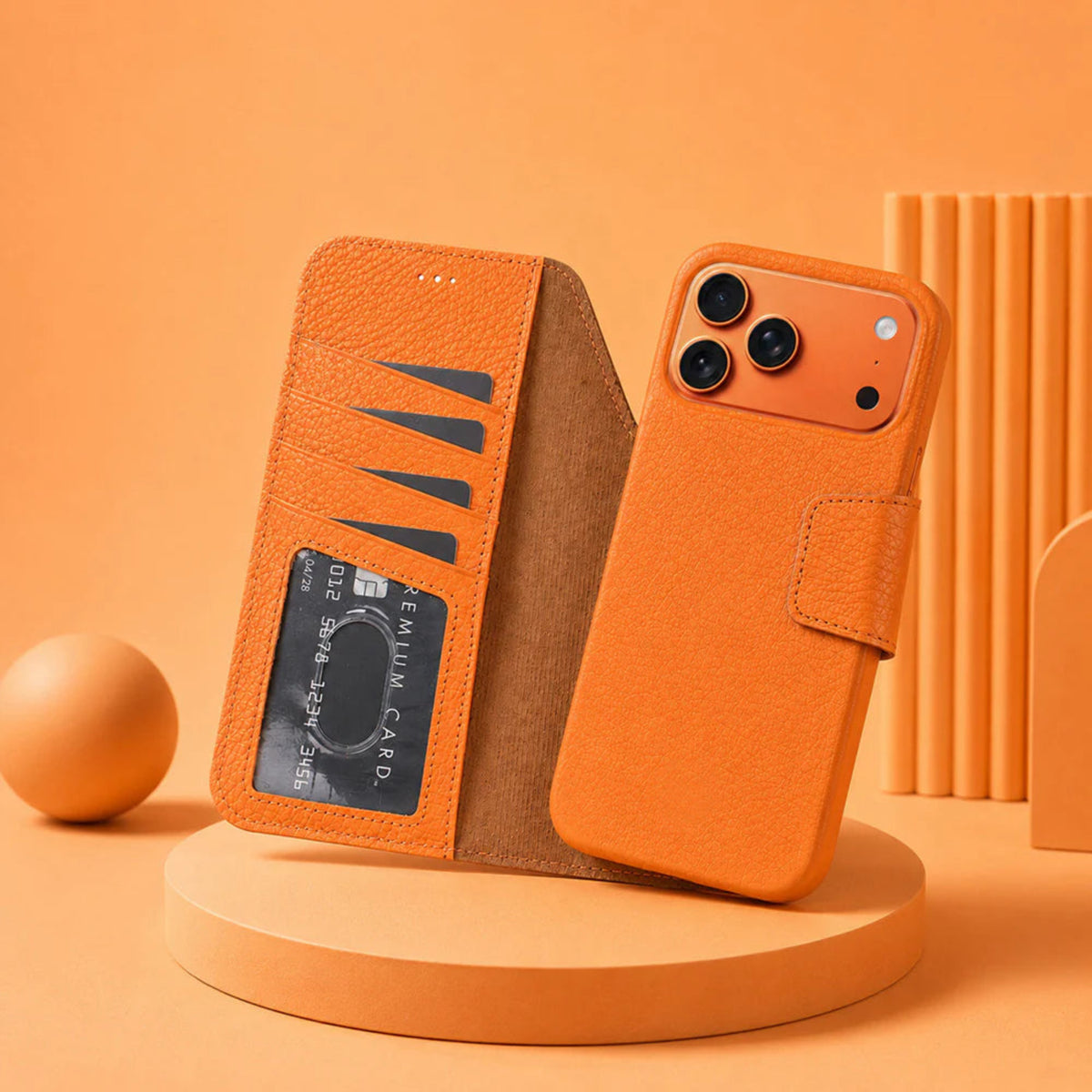 Orange iphone 17 pro max case with card slot on an orange background