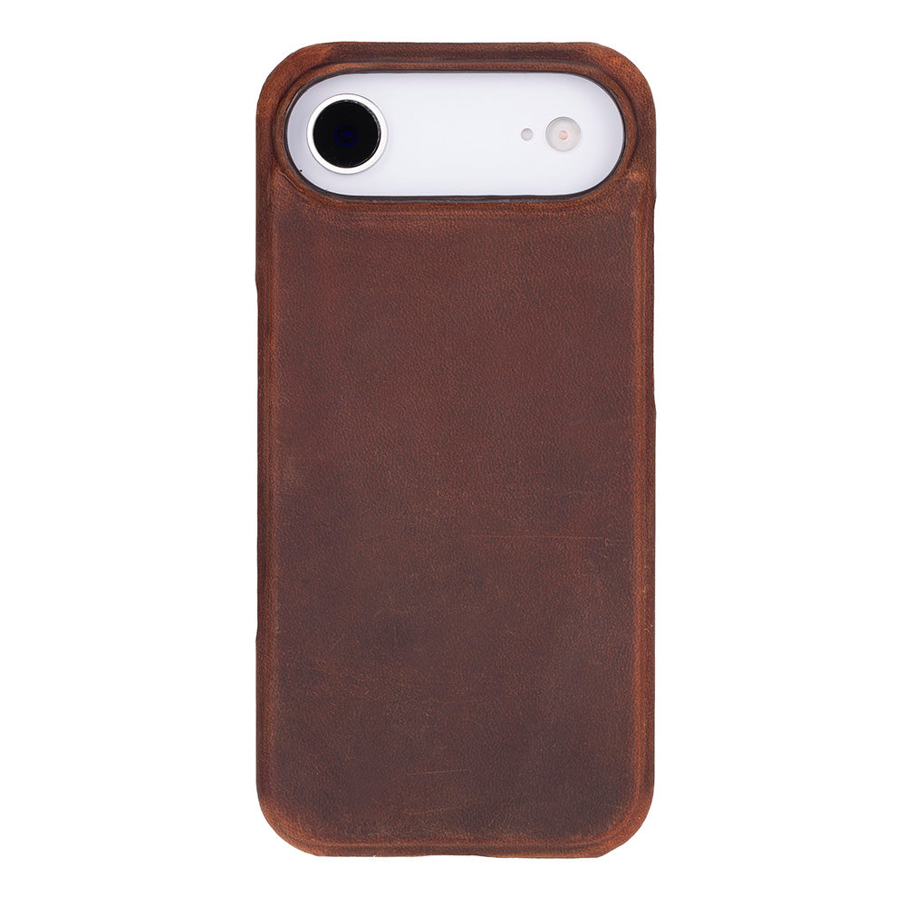 Brown leather phone case on a white background