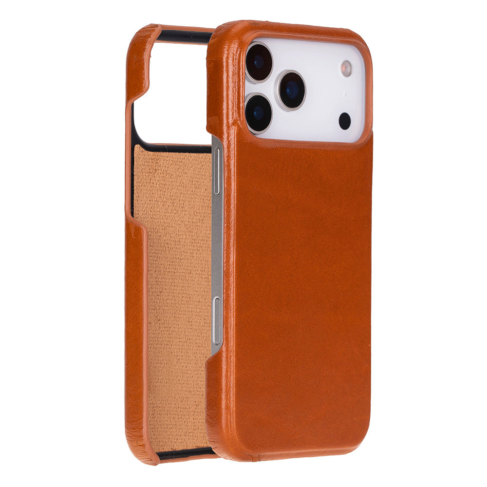 Slim handmade leather iPhone 17 Pro Max case with MagSafe charging support