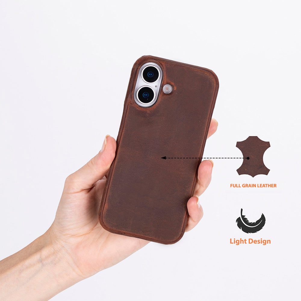 Premium handmade leather iPhone 17 6.3" cover with raised edge protection