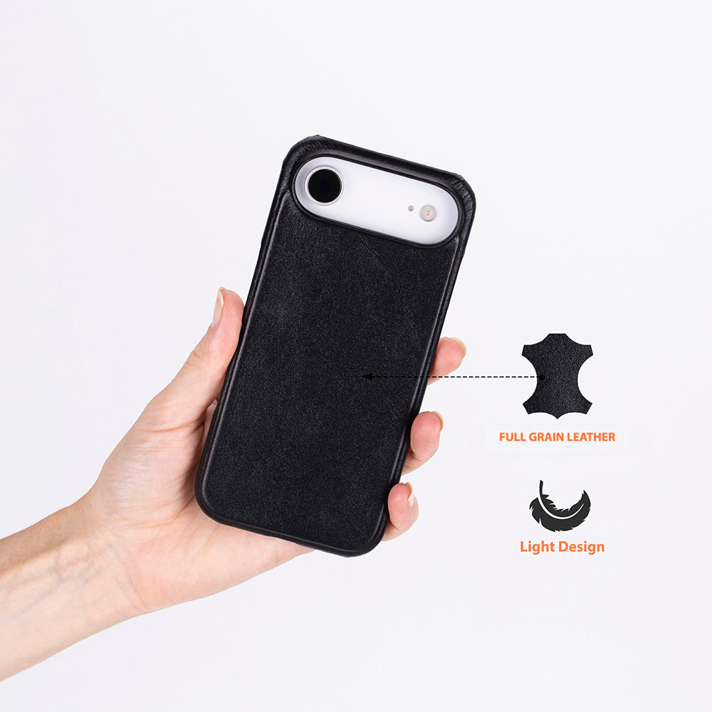 Slim handmade leather iPhone 17 Air cover with MagSafe wireless charging