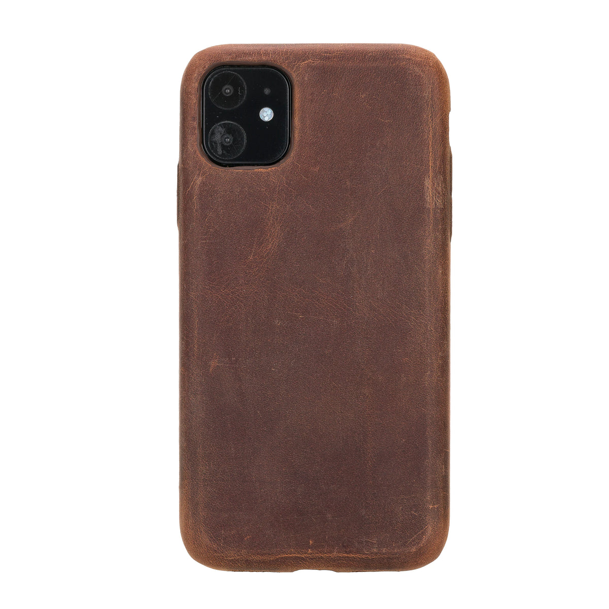 Brown leather phone case on a white background