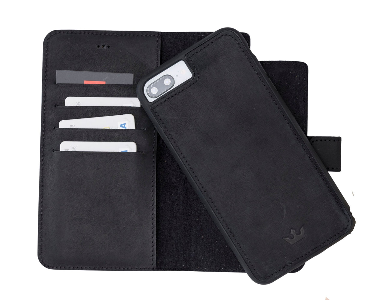 Black phone wallet case with card slots on a white background