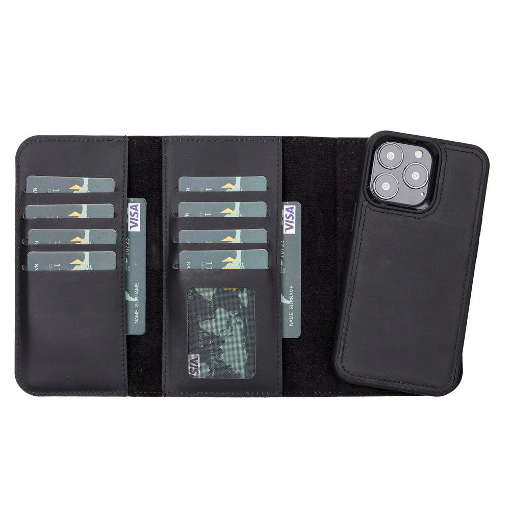 Black phone case with card slots and phone camera area visible
